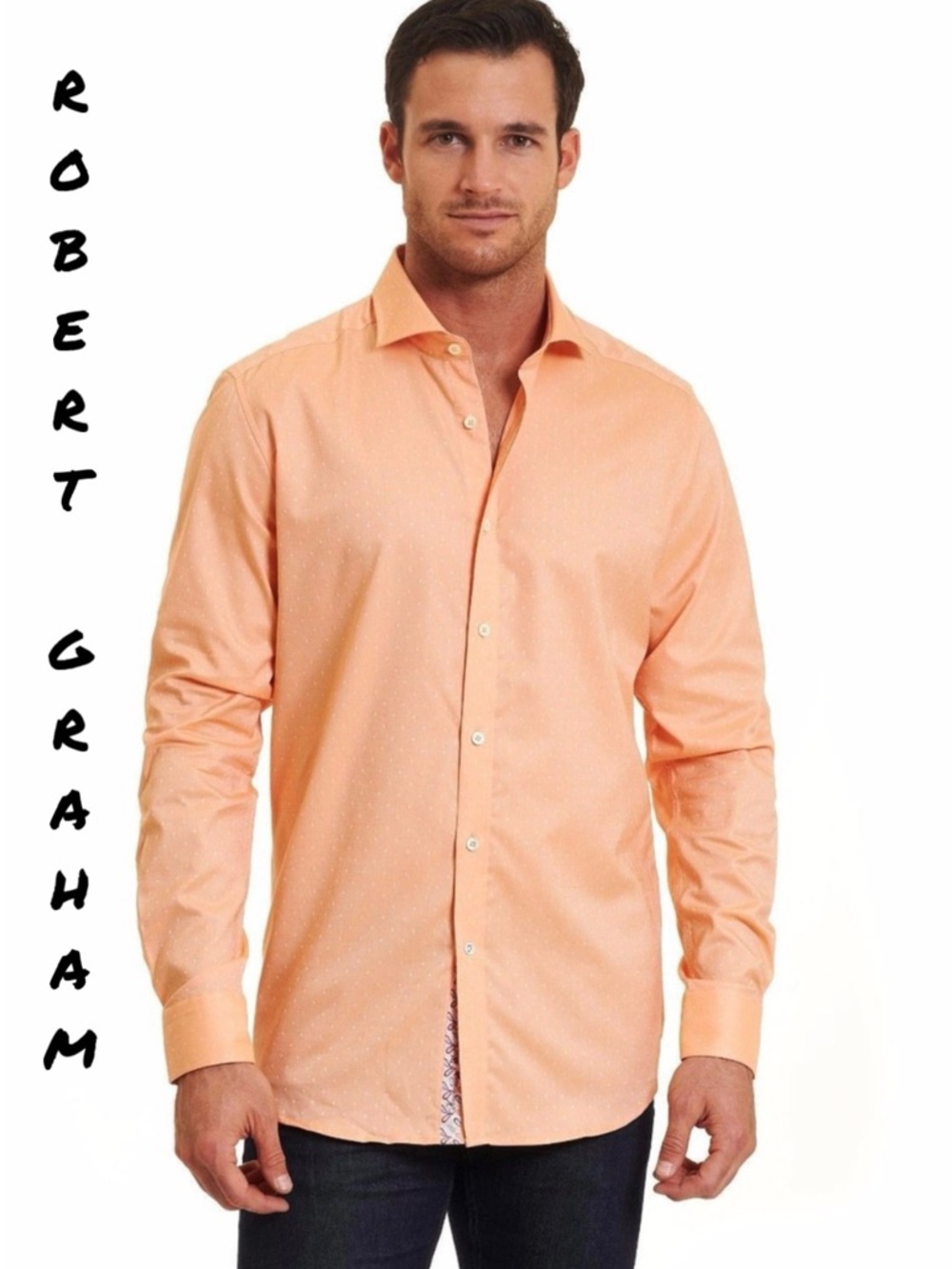 Robert Graham Peach Button-Front Long Sleeve Dress Shirt